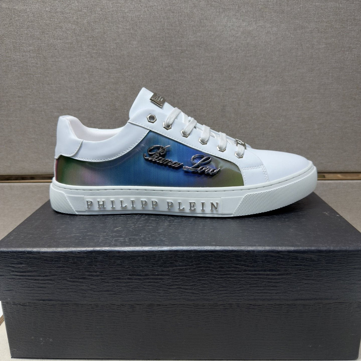 Philipp Plein Navy Iridescent Panel Sneakers — side