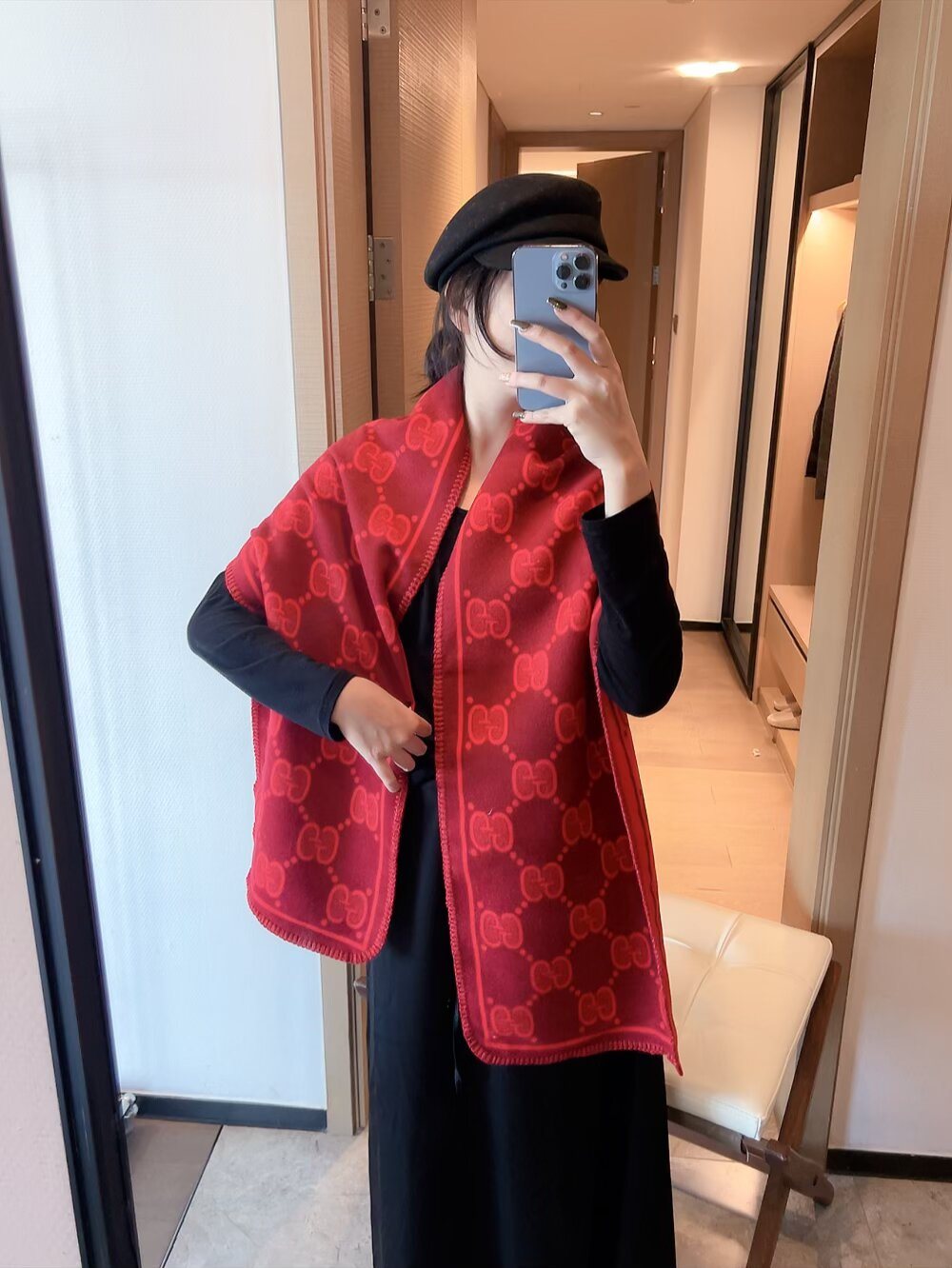 Gucci Fringed Motif Scarf — model