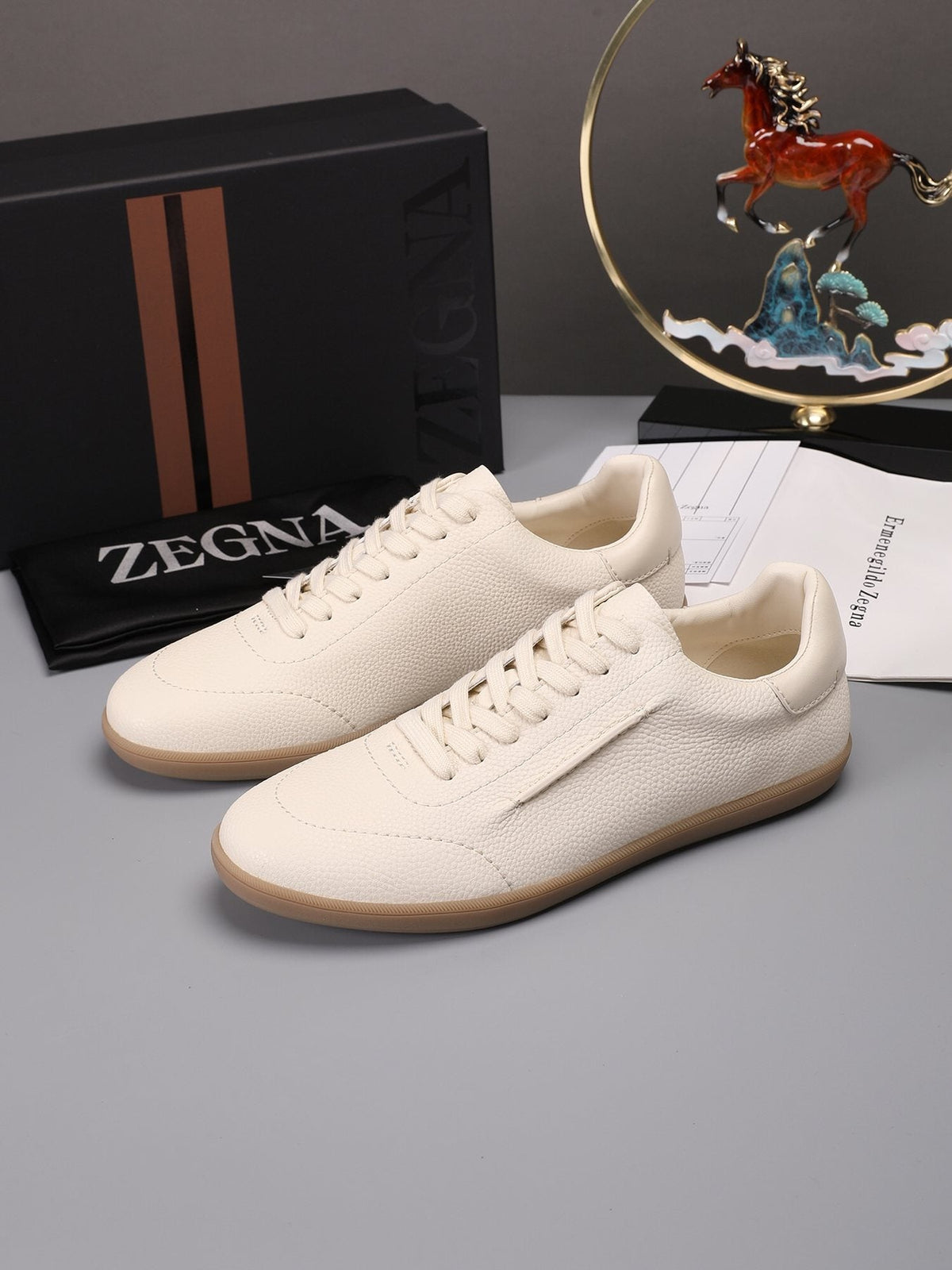 ZEGNA Textured Leather Sneakers — front