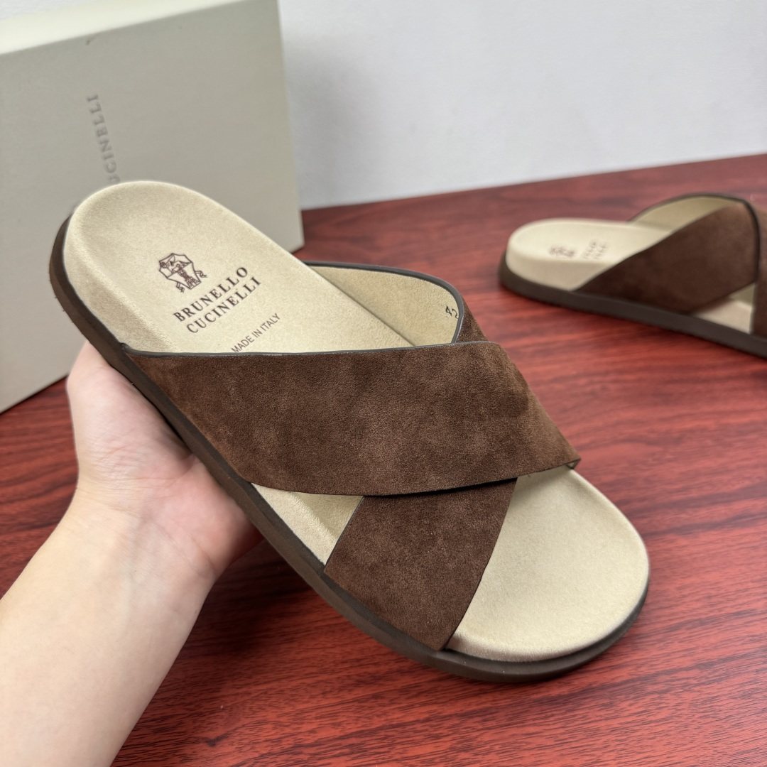 Brunello Cucinelli Cross-Strap Slide Sandals — model