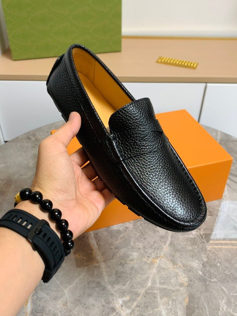Louis Vuitton Textured Moc-Toe Loafers — model