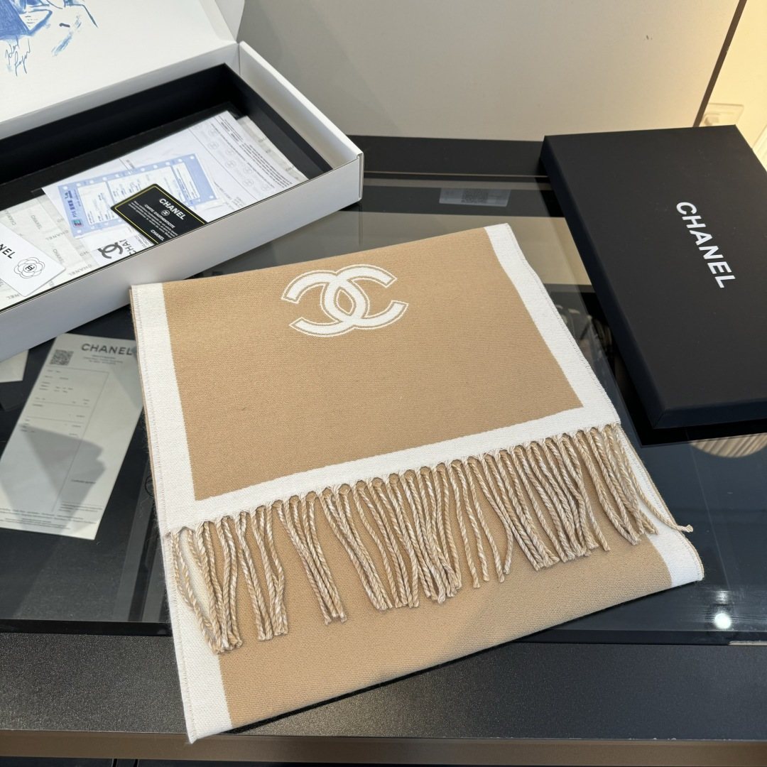 Chanel Two-Tone Fringed Scarf — front