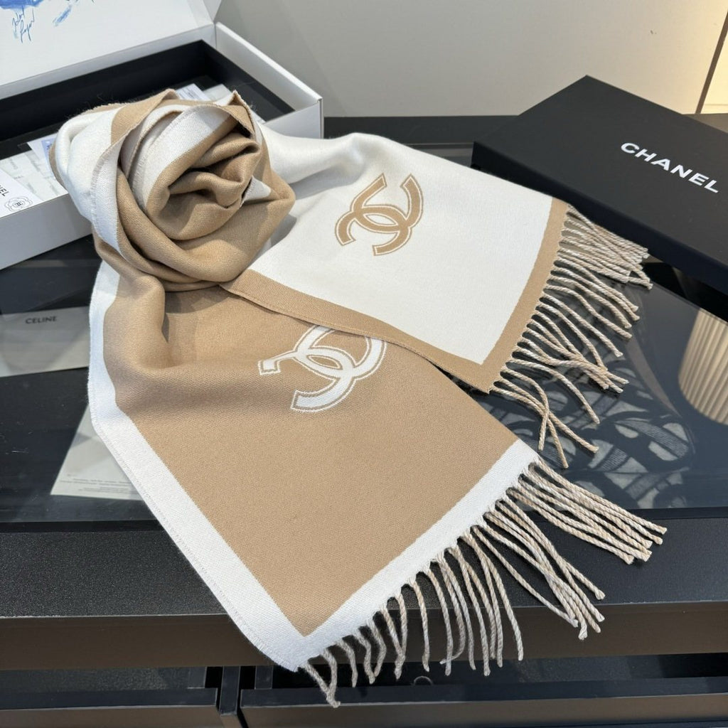 Chanel Two-Tone Fringed Scarf — front