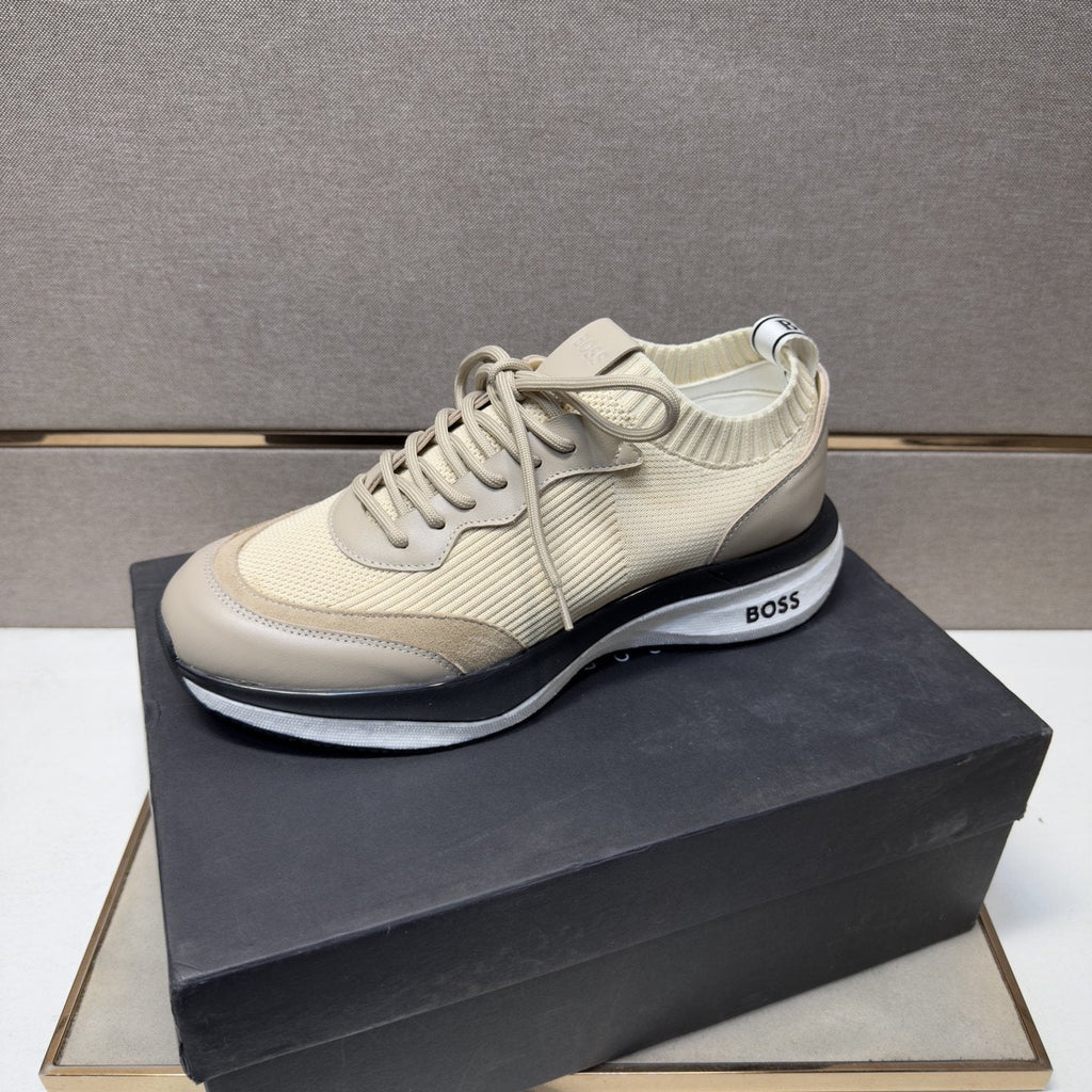 Hugo Boss Mixed-Material Lace-Up Sneakers — front