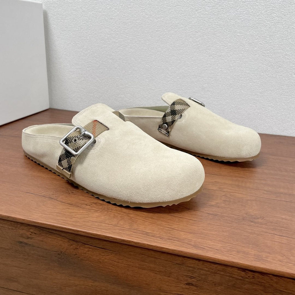 Burberry Powder Blue Check Strap Mule Sandals — side