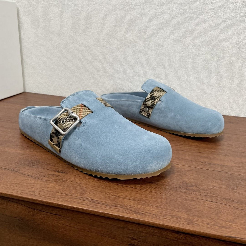 Burberry Powder Blue Check Strap Mule Sandals — front