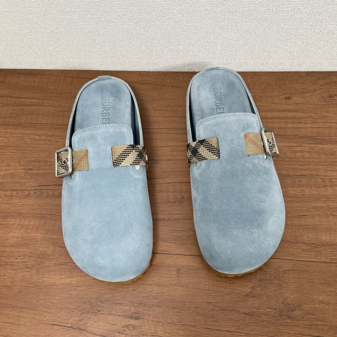 Burberry Powder Blue Check Strap Mule Sandals — front