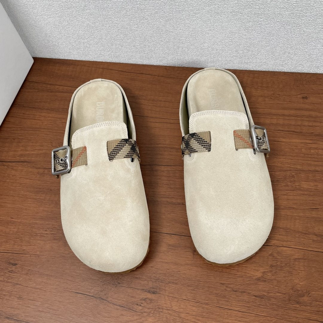 Burberry Powder Blue Check Strap Mule Sandals — front
