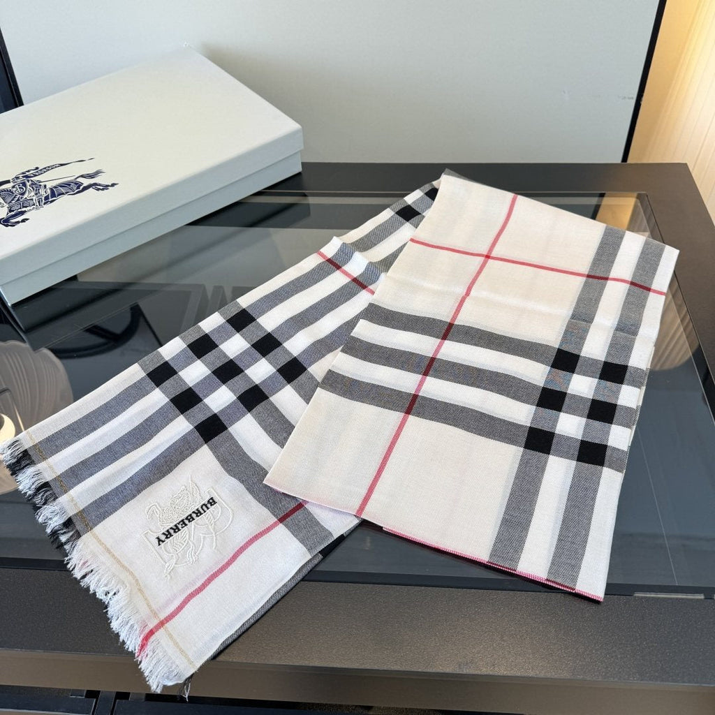 Burberry Plaid Fringe Cashmere Scarf — front