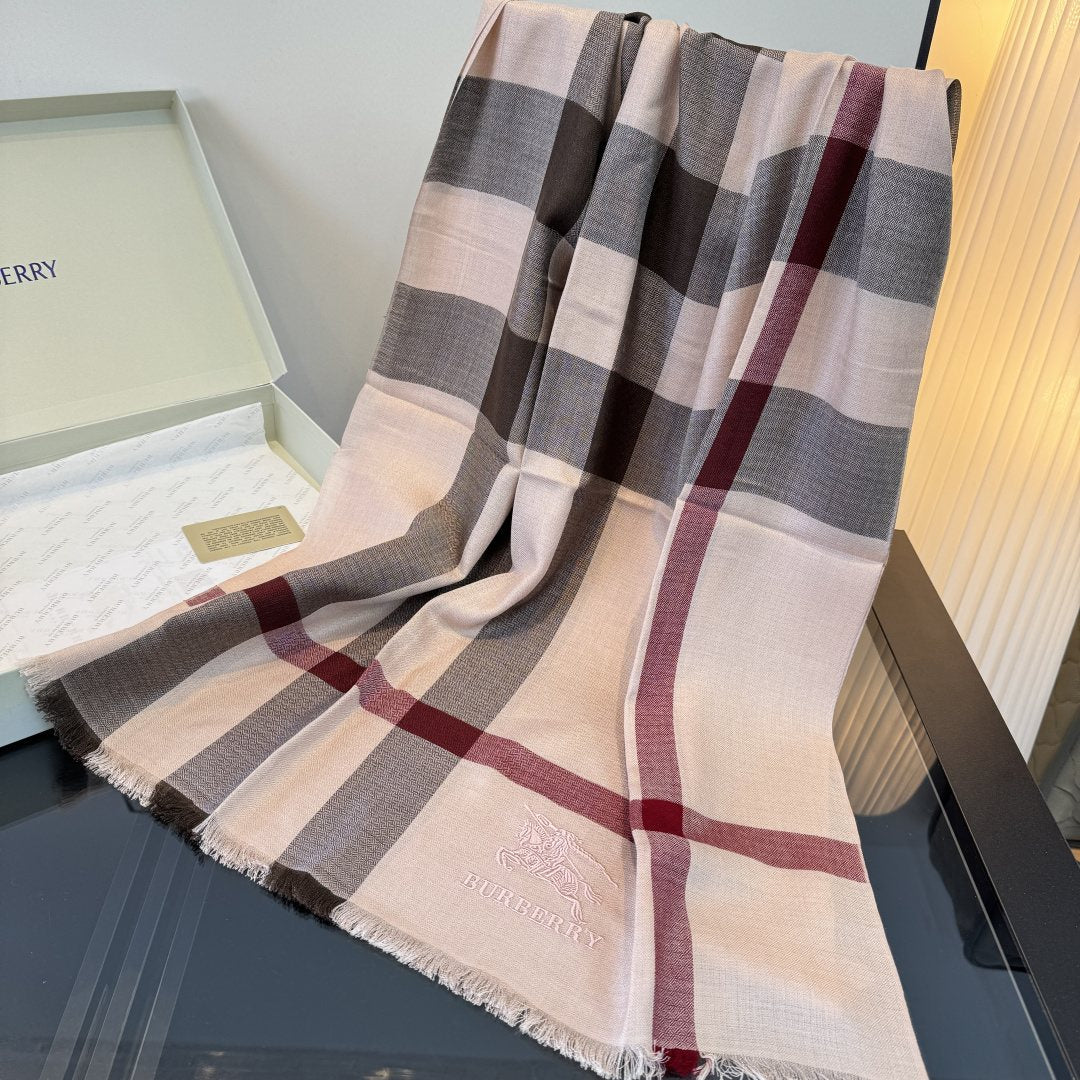 Burberry Plaid Fringe Cashmere Scarf — front