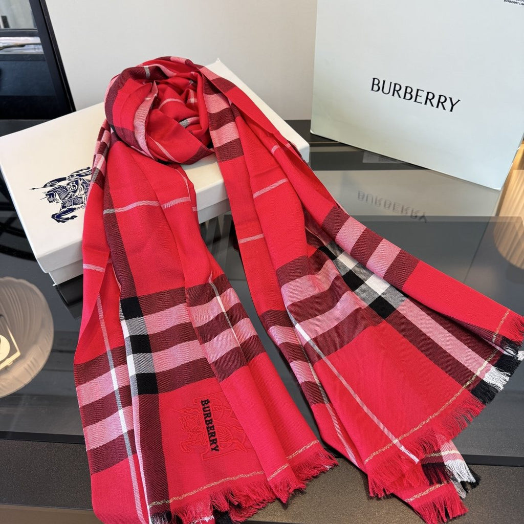 Burberry Plaid Fringe Cashmere Scarf — front