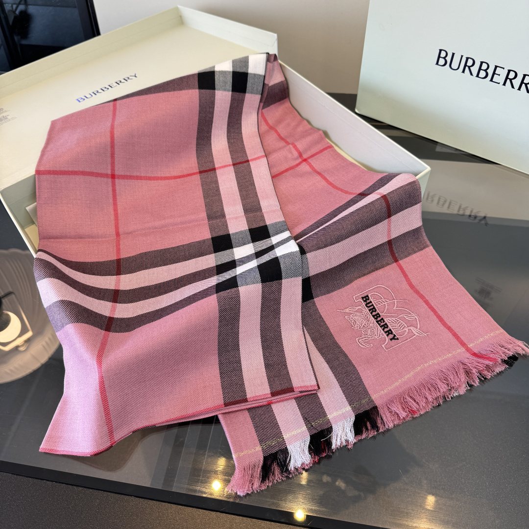 Burberry Plaid Fringe Cashmere Scarf — front