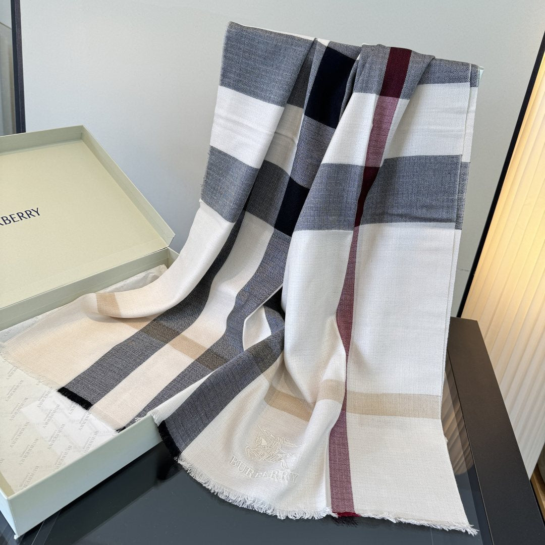 Burberry Plaid Fringe Cashmere Scarf — side