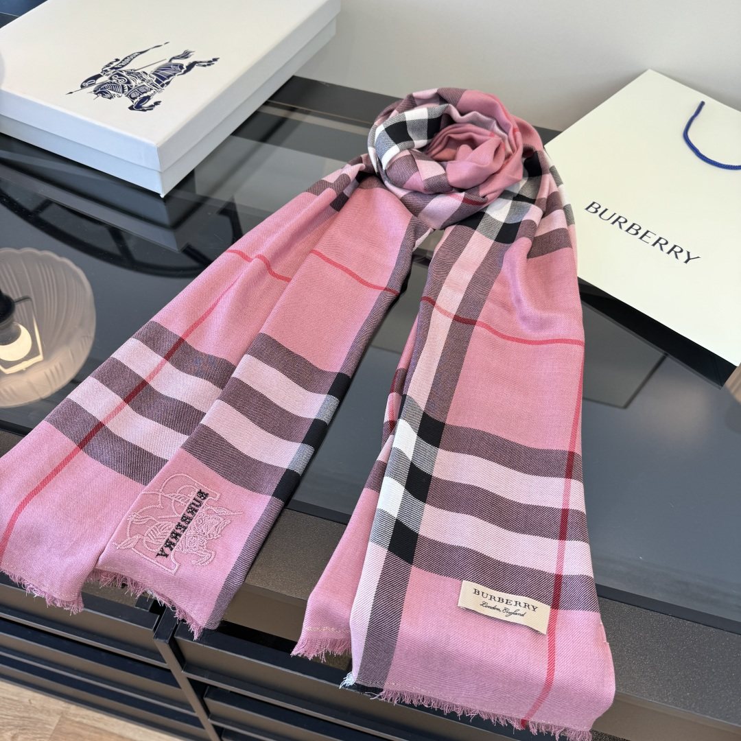 Burberry Plaid Fringe Cashmere Scarf — front