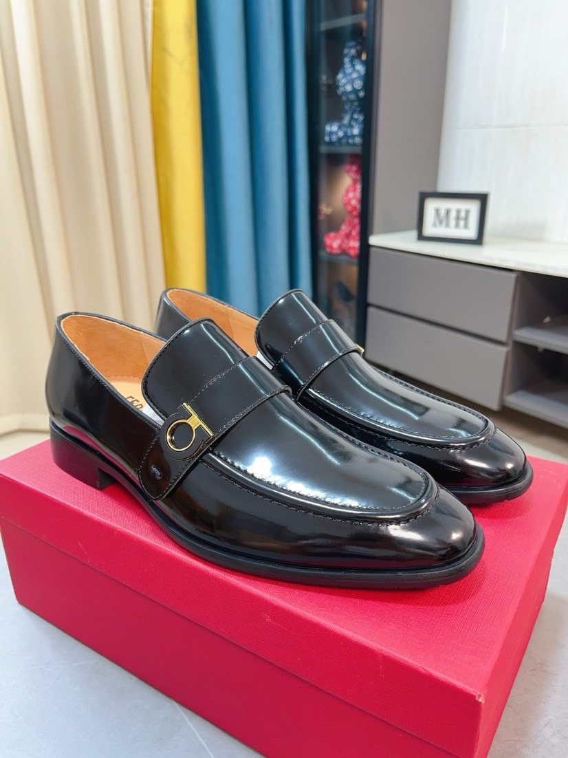 Salvatore Ferragamo Glossy Metal Ornament Loafers — front