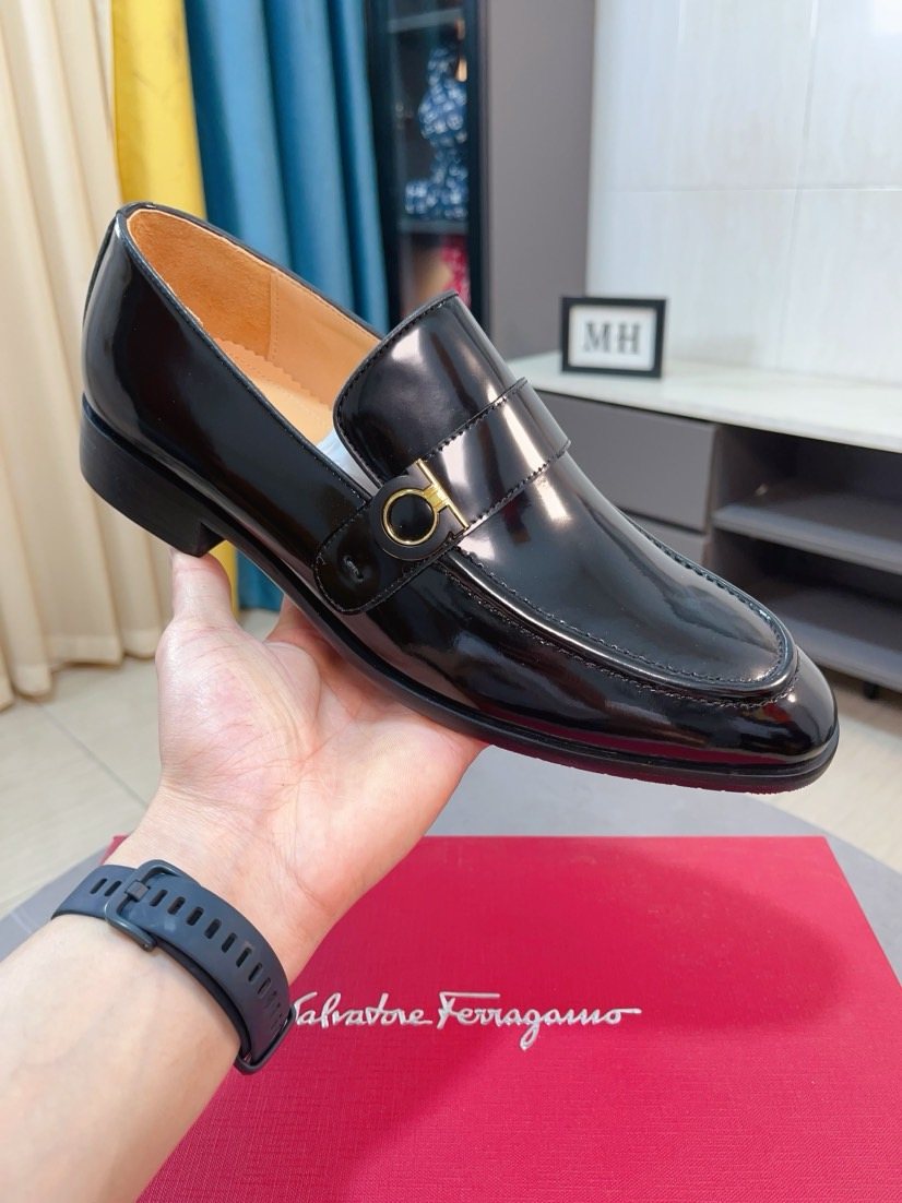 Salvatore Ferragamo Glossy Metal Ornament Loafers — side