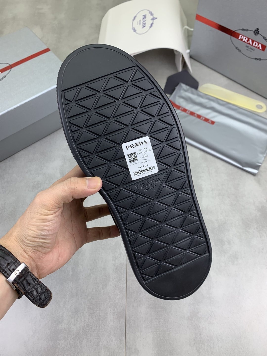 Prada Triangle Patch Low-Top Sneakers — side
