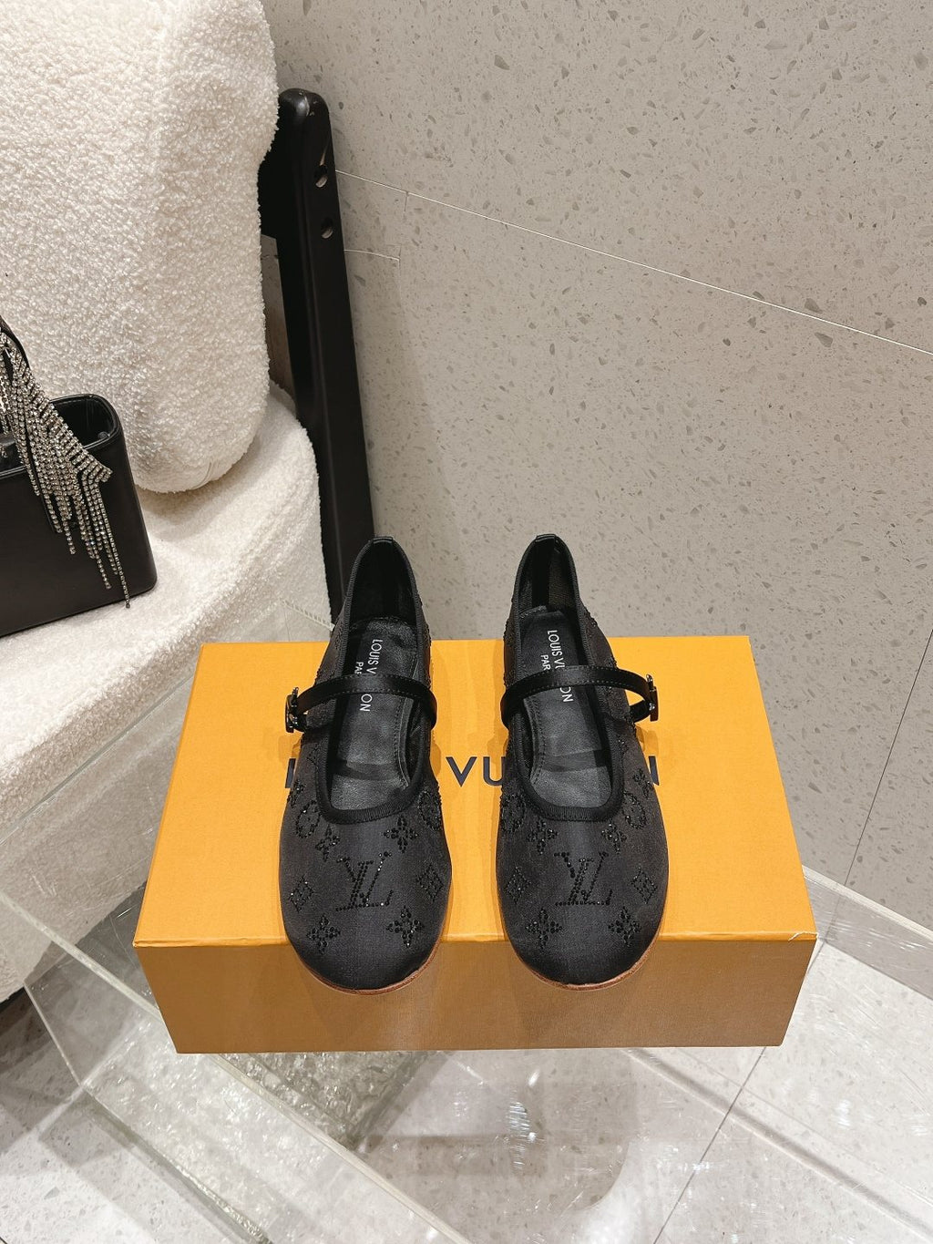 Louis Vuitton Patterned Double-Strap Mary Jane Flats — front