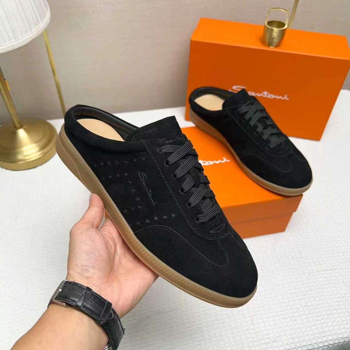 Santoni Perforated Low-Top Sneakers — front