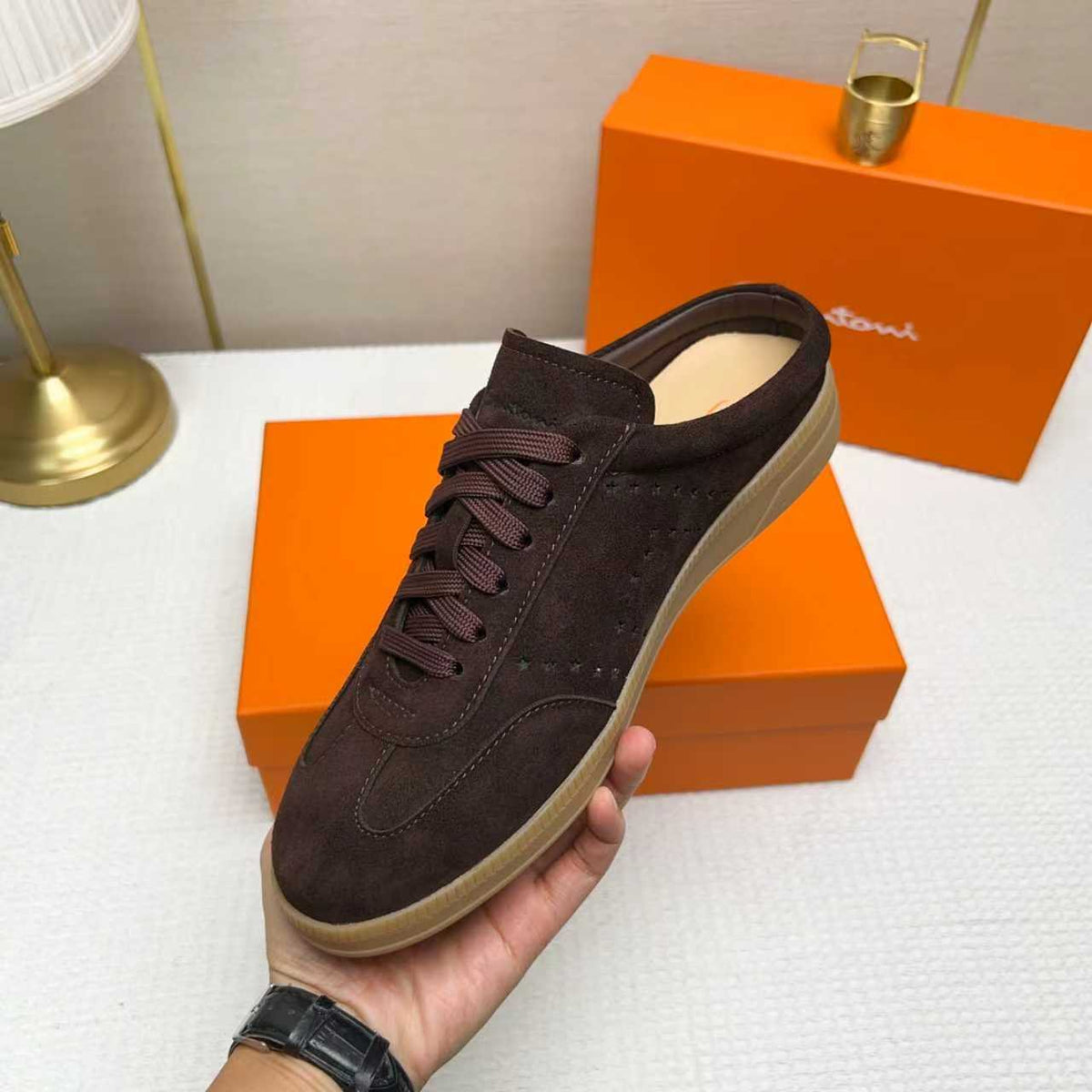 Santoni Perforated Low-Top Sneakers — model