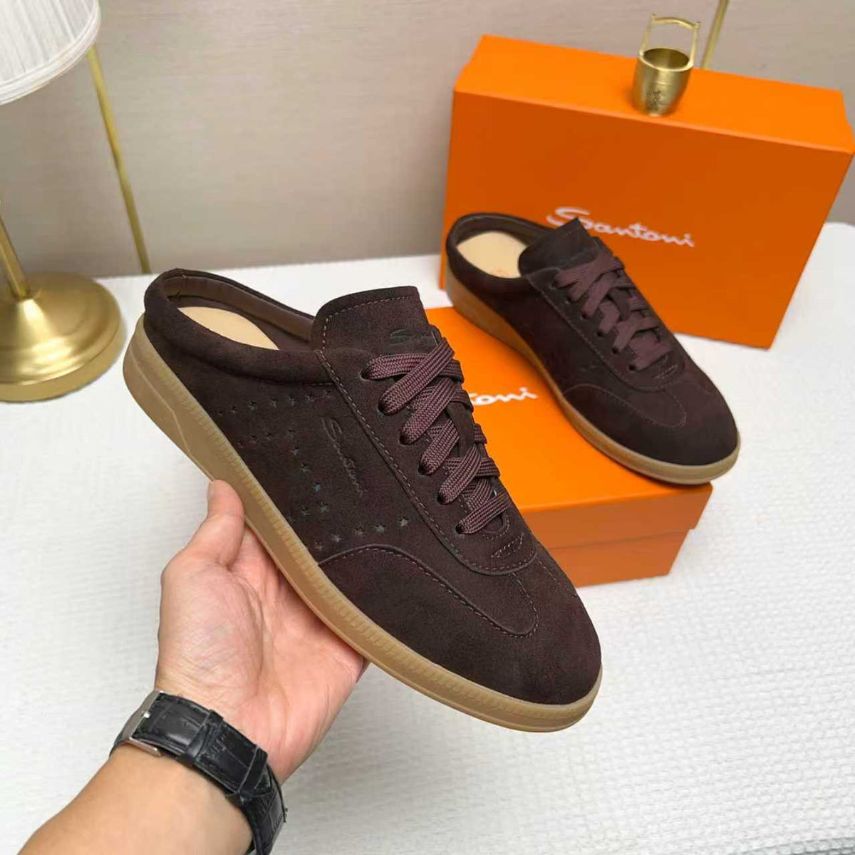 Santoni Perforated Low-Top Sneakers — model