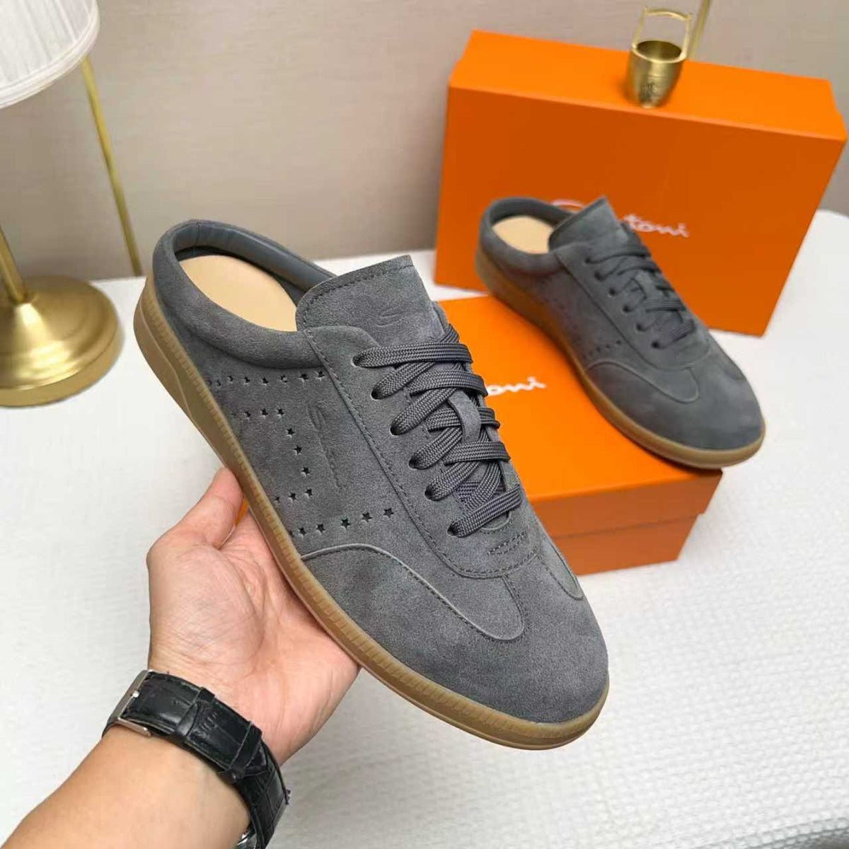 Santoni Perforated Low-Top Sneakers — model