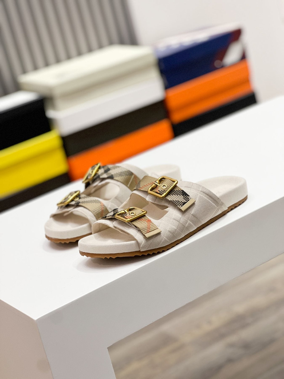 Burberry Check Strap Slide Sandals — side