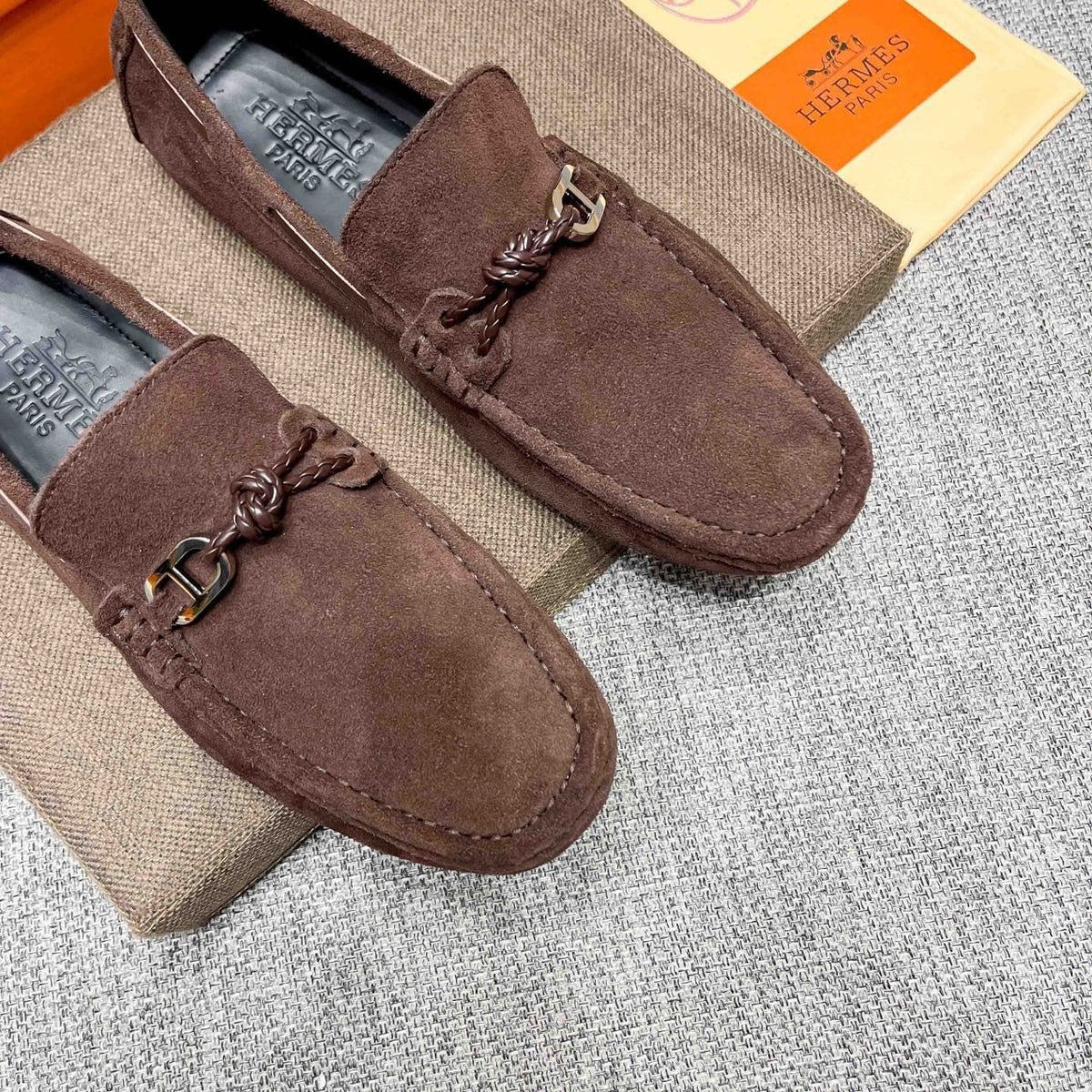 Hermès Suede-Look Driving Loafers — front