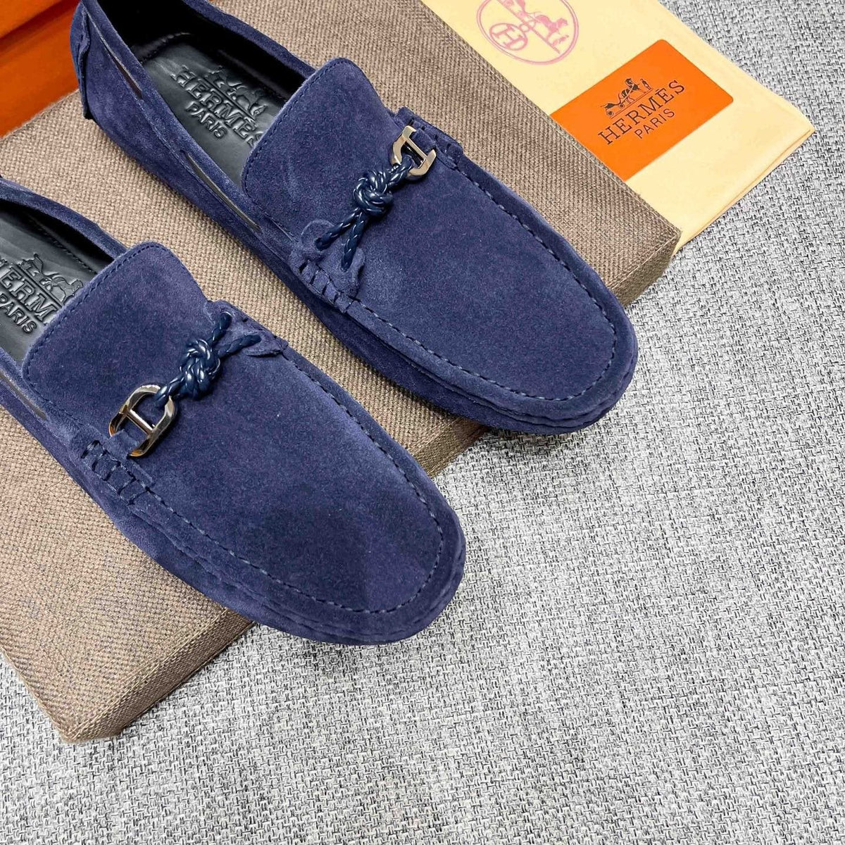 Hermès Suede-Look Driving Loafers — side