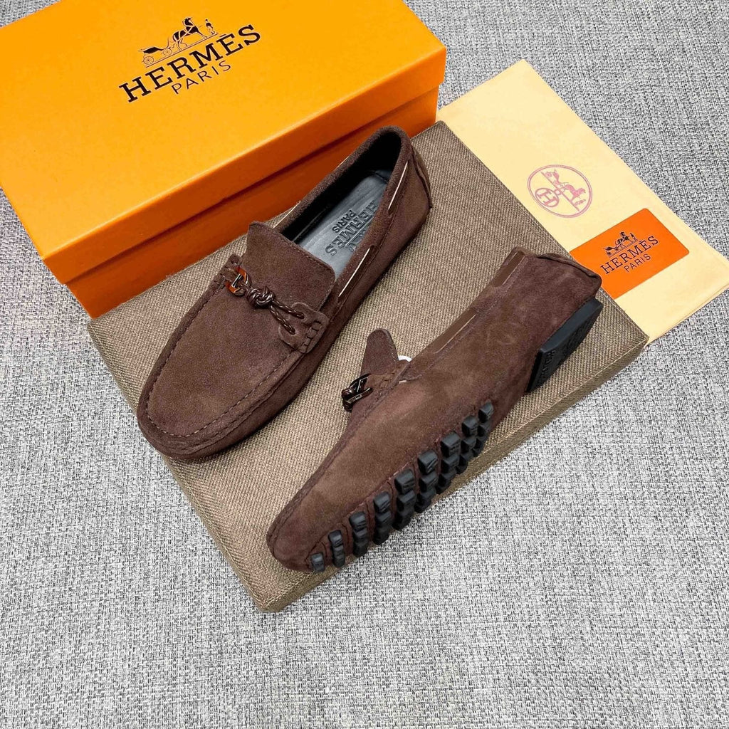 Hermès Suede-Look Driving Loafers — side