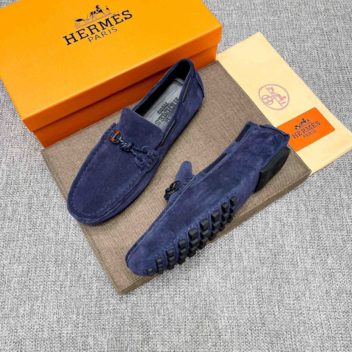 Hermès Suede-Look Driving Loafers — front