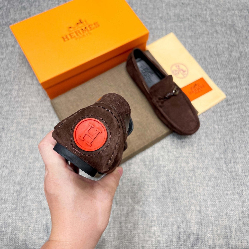 Hermès Suede-Look Driving Loafers — detail