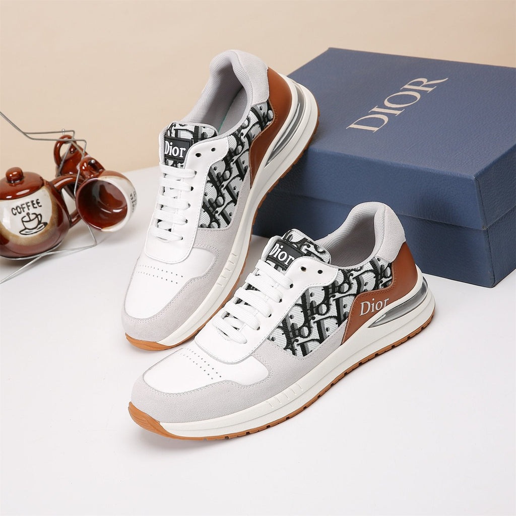 Dior White, Black & Tan Low-Top Sneakers — front