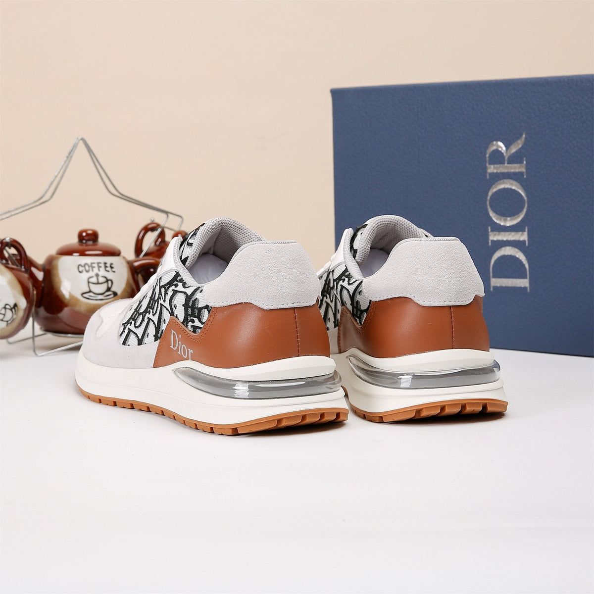 Dior White, Black & Tan Low-Top Sneakers — back