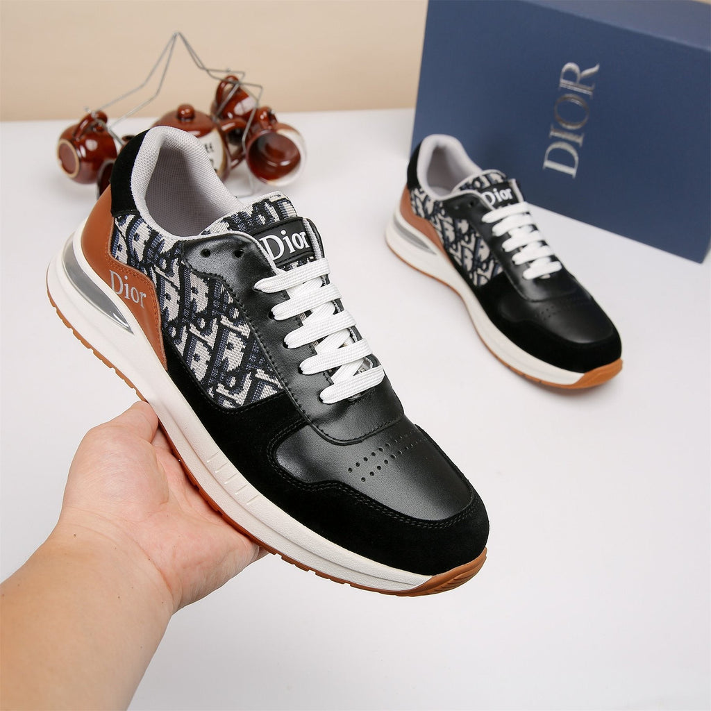 Dior White, Black & Tan Low-Top Sneakers — side