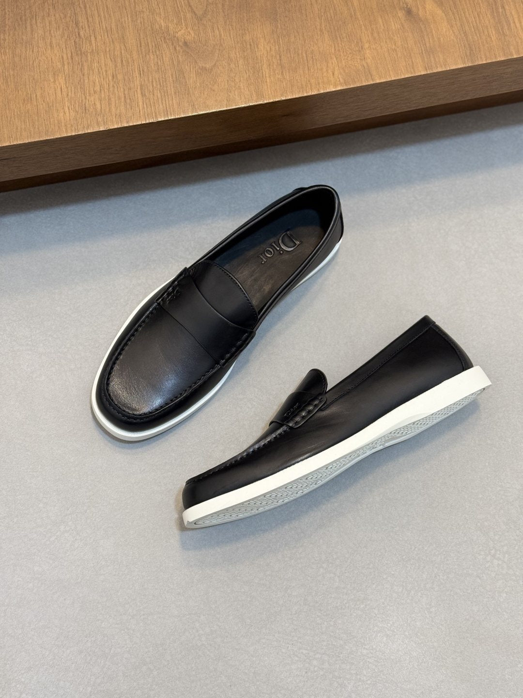 Dior Textured Leather Slip-On Shoes — front