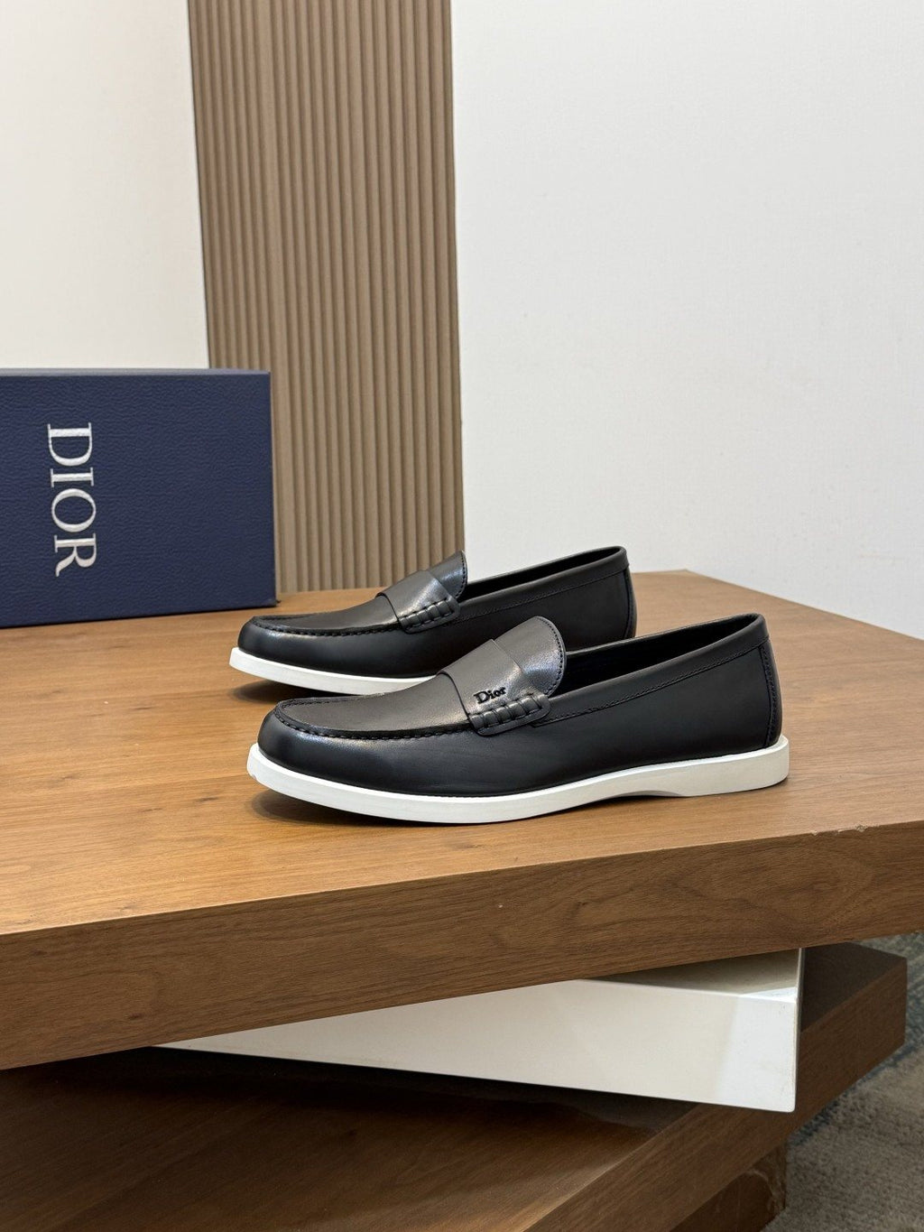 Dior Textured Leather Slip-On Shoes — front