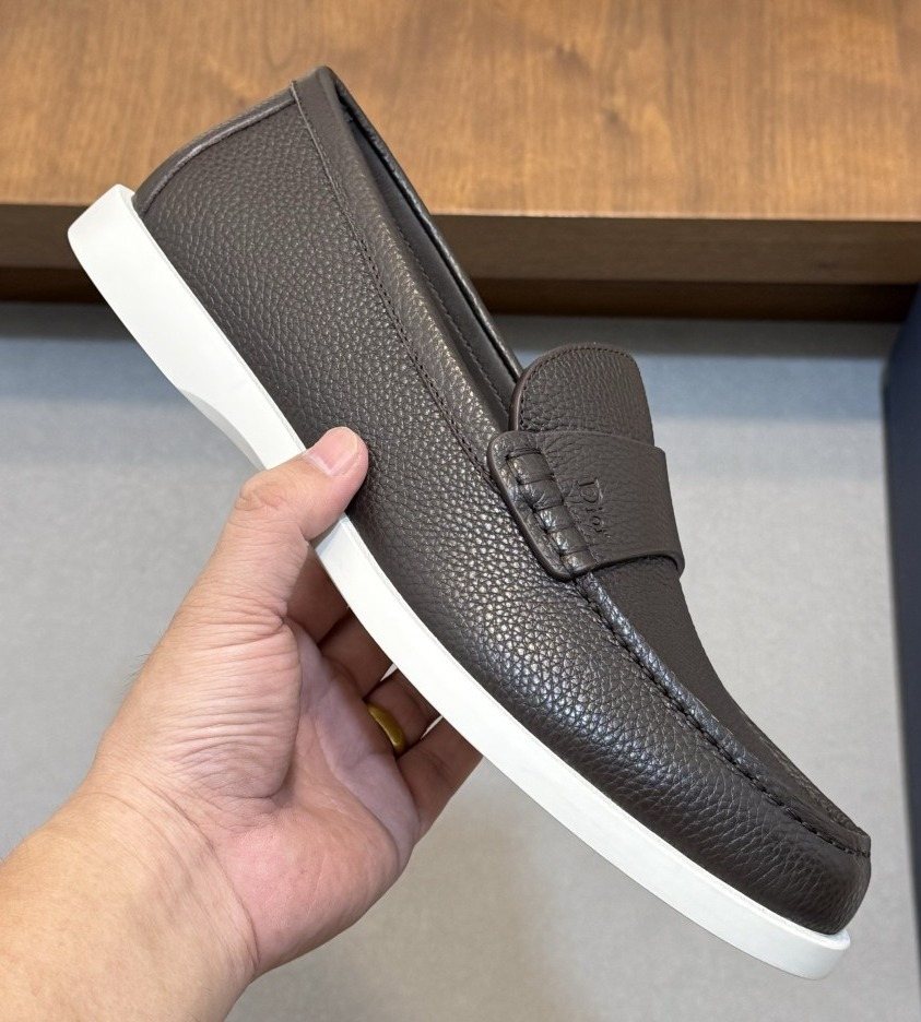 Dior Textured Leather Slip-On Shoes — front
