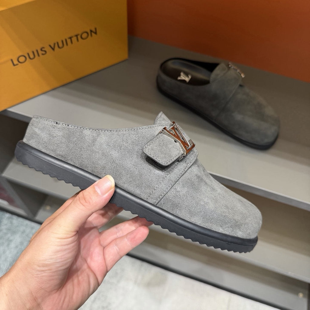Louis Vuitton Easy Suede Slip-On Sandals — side