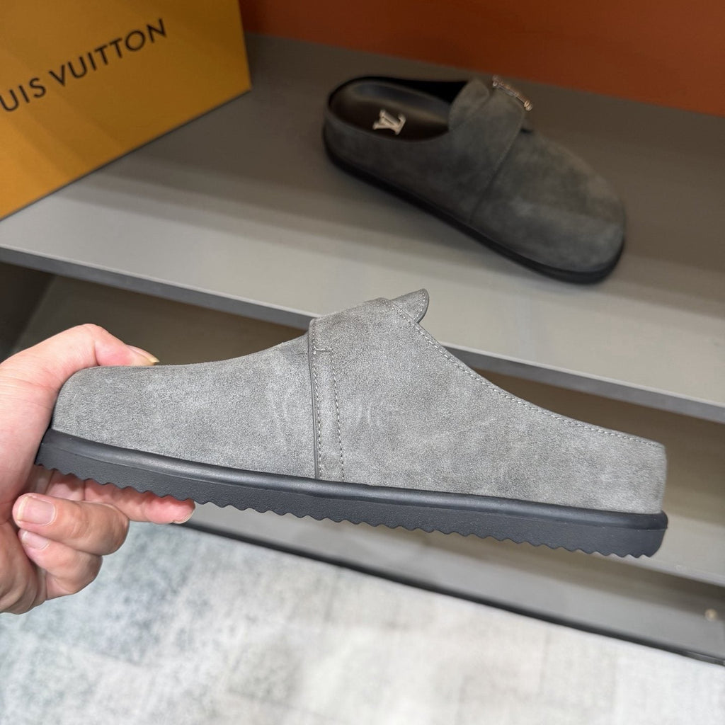 Louis Vuitton Easy Suede Slip-On Sandals — side