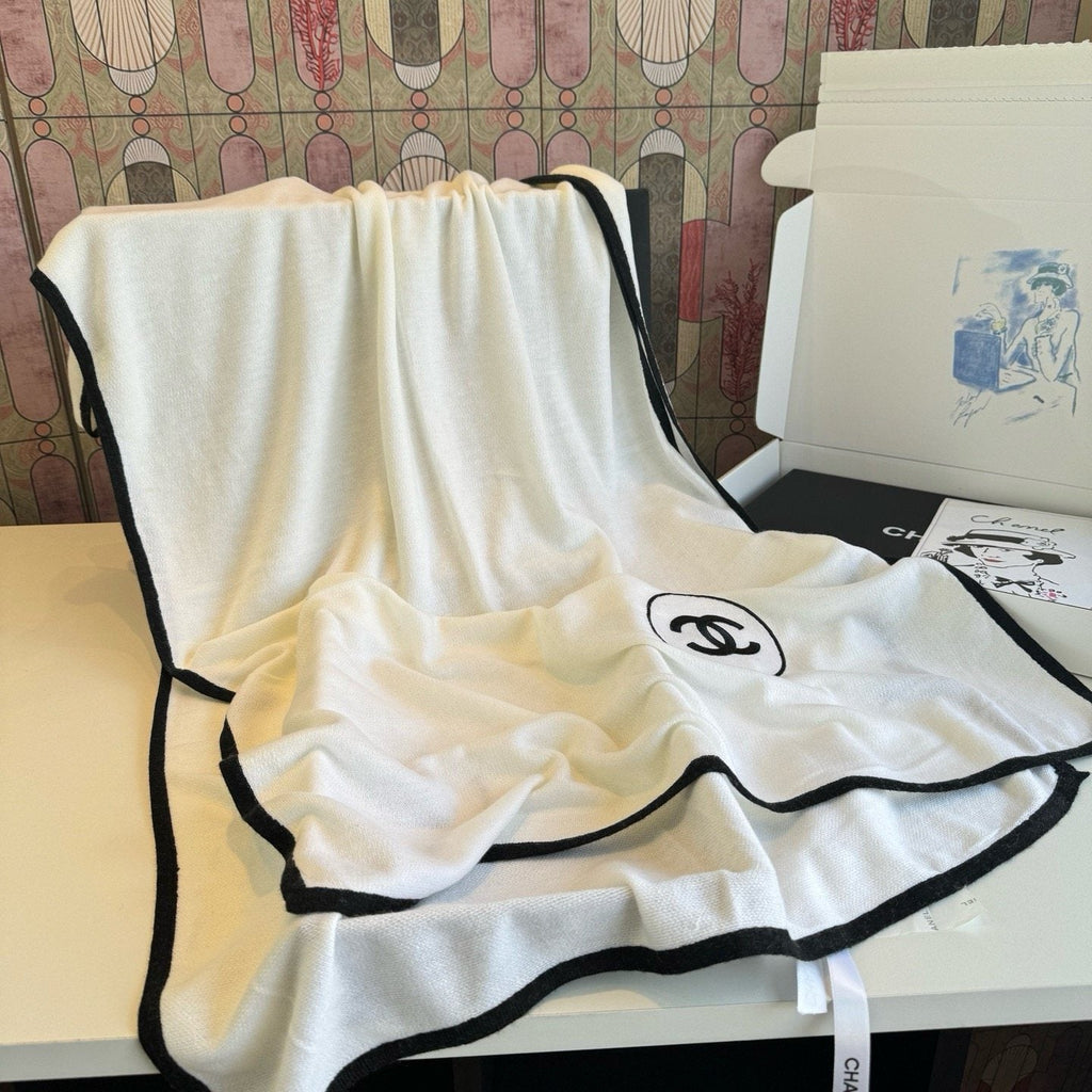 Chanel Contrast-Trim Logo Scarf — front