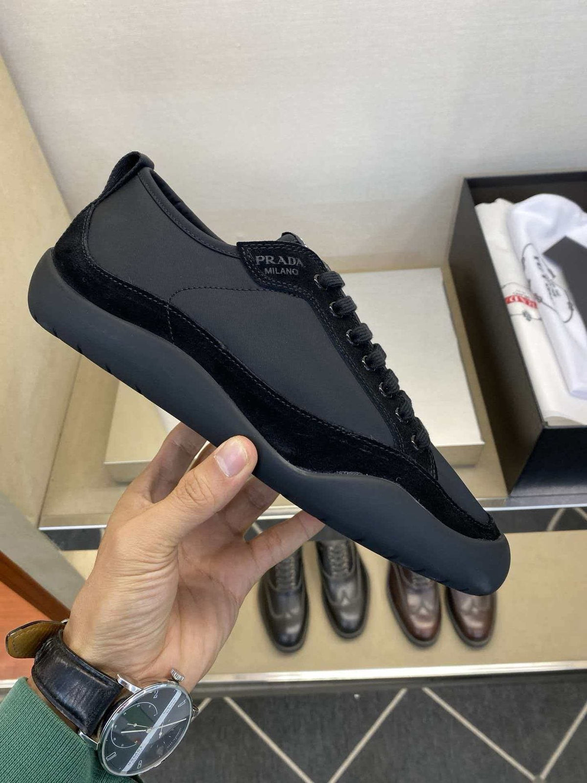 Prada Low-Top Leather Sneakers — model