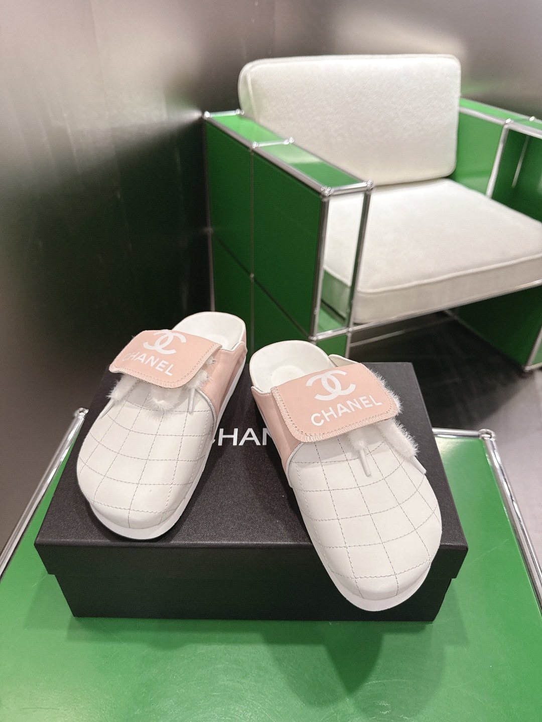 Chanel Quilted Closed-Toe Slip-On Shoes — front