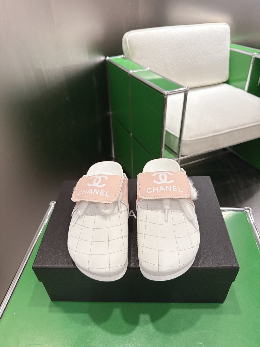 Chanel Quilted Closed-Toe Slip-On Shoes — front