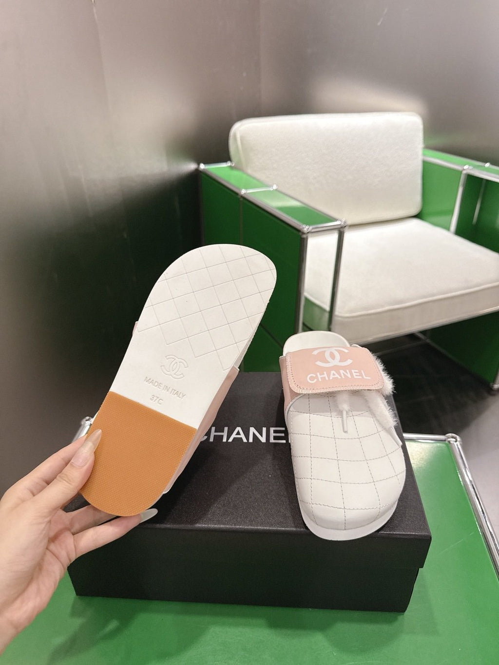 Chanel Quilted Closed-Toe Slip-On Shoes — side