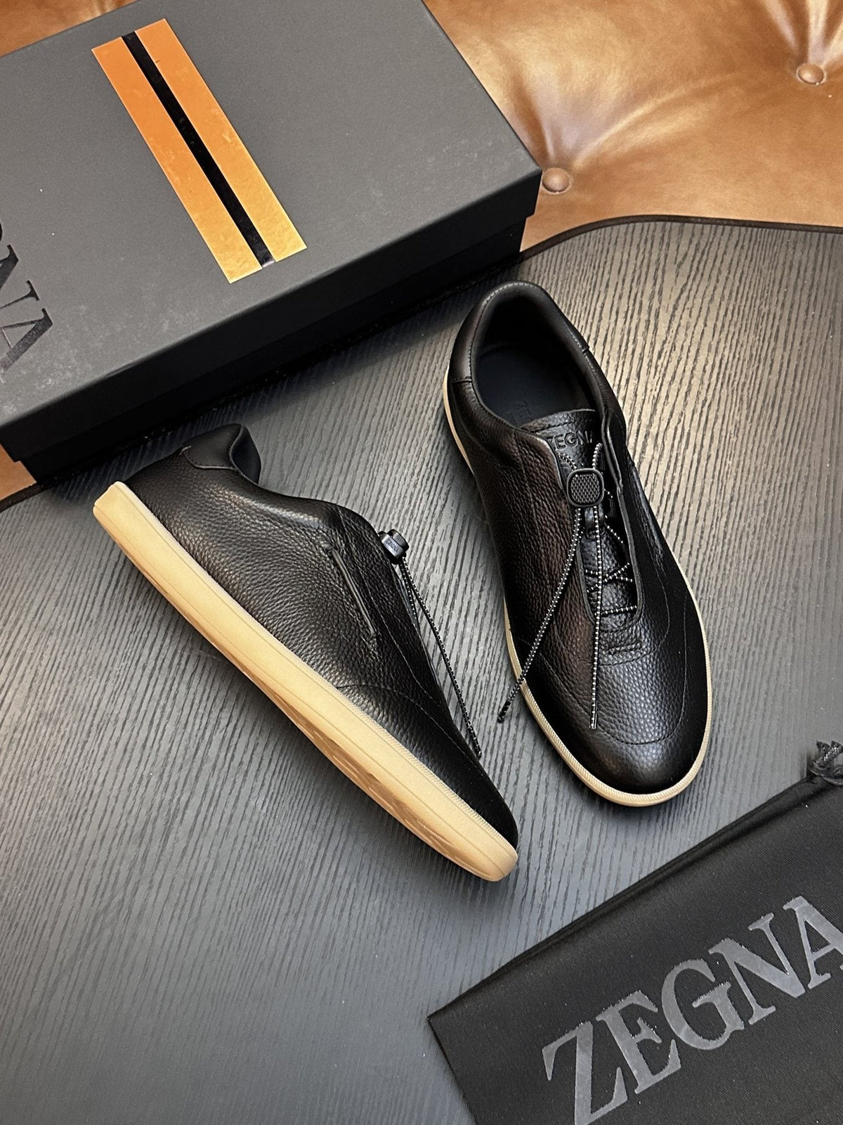 Zegna Zip-Front Slip-On Sneakers — side