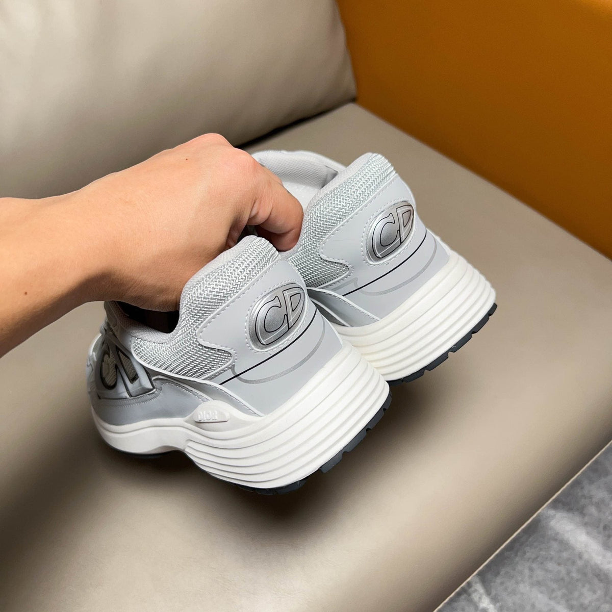 Dior White and Light Gray Sneakers — back