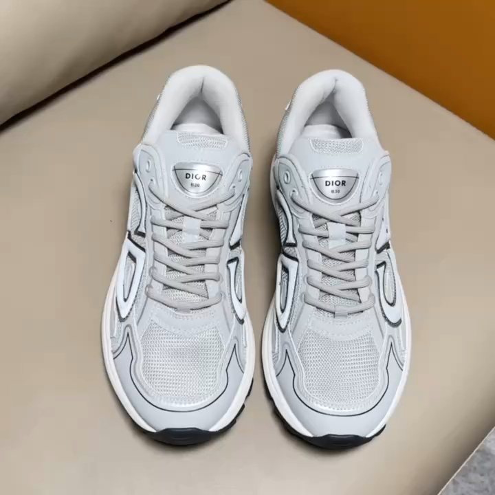Dior White and Light Gray Sneakers — front