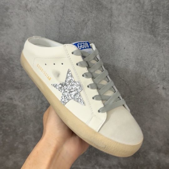 Golden Goose Silver Glitter Star Open-Back Sneakers — front