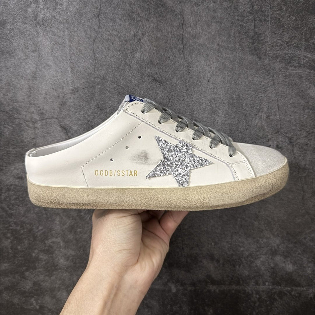 Golden Goose Silver Glitter Star Open-Back Sneakers — side